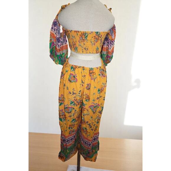 Free People Bali Citrus Skies Jumpsuit – Size L– Ruched Bodice, Cutouts, - Picture 12 of 15